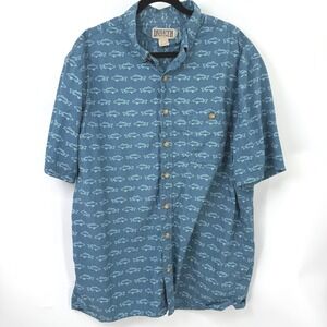 Duluth Trading Co. Fish Print Button Down Shirt Mens XLT Cotton Fishing Outdoors